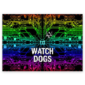 Поздравительная открытка с принтом WATCH DOGS в городе Новоалтайск, 100% бумага | плотность бумаги 280 г/м2, матовая, на обратной стороне линовка и место для марки
 | action | ct os | ded sec | fox | game | gamer | glitch | hacker | player | watch dogs | watch dogs 2 | глитч | знак лиса | игра | компьютерная игра | маркус | хакер