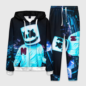Мужской костюм 3D с принтом MARSHMELLO в городе Новоалтайск, 100% полиэстер | Манжеты и пояс оформлены тканевой резинкой, двухслойный капюшон со шнурком для регулировки, карманы спереди | america | dj | marshmello | smile | usa | америка | маршмелло | маршмелоу | смайл | сша