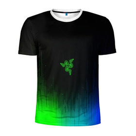 Мужская футболка 3D спортивная с принтом RAZER NEON в городе Новоалтайск, 100% полиэстер с улучшенными характеристиками | приталенный силуэт, круглая горловина, широкие плечи, сужается к линии бедра | game | razer | texture | зеленый | игровое лого | игромания | игры | рэйзер | текстуры