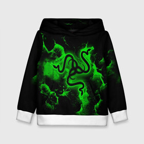 Детская толстовка 3D с принтом RAZER в городе Новоалтайск, 100% полиэстер | двухслойный капюшон со шнурком для регулировки, мягкие манжеты на рукавах и по низу толстовки, спереди карман-кенгуру с мягким внутренним слоем | game | razer | texture | зеленый | игровое лого | игромания | игры | рэйзер | текстуры