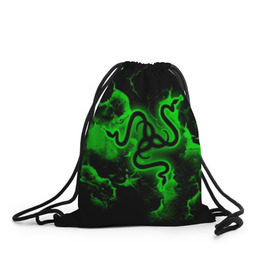 Рюкзак-мешок 3D с принтом RAZER в городе Новоалтайск, 100% полиэстер | плотность ткани — 200 г/м2, размер — 35 х 45 см; лямки — толстые шнурки, застежка на шнуровке, без карманов и подкладки | game | razer | texture | зеленый | игровое лого | игромания | игры | рэйзер | текстуры