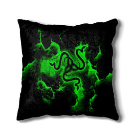 Подушка 3D с принтом RAZER в городе Новоалтайск, наволочка – 100% полиэстер, наполнитель – холлофайбер (легкий наполнитель, не вызывает аллергию). | состоит из подушки и наволочки. Наволочка на молнии, легко снимается для стирки | game | razer | texture | зеленый | игровое лого | игромания | игры | рэйзер | текстуры
