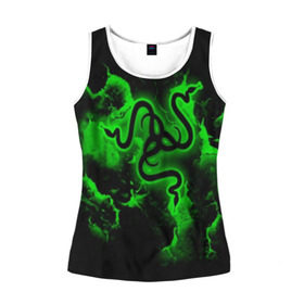 Женская майка 3D с принтом RAZER в городе Новоалтайск, 100% полиэстер | круглая горловина, прямой силуэт, длина до линии бедра | game | razer | texture | зеленый | игровое лого | игромания | игры | рэйзер | текстуры