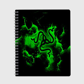 Тетрадь с принтом RAZER в городе Новоалтайск, 100% бумага | 48 листов, плотность листов — 60 г/м2, плотность картонной обложки — 250 г/м2. Листы скреплены сбоку удобной пружинной спиралью. Уголки страниц и обложки скругленные. Цвет линий — светло-серый
 | game | razer | texture | зеленый | игровое лого | игромания | игры | рэйзер | текстуры