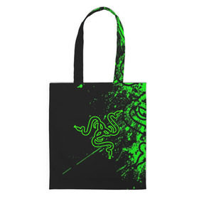 Шоппер 3D с принтом RAZER в городе Новоалтайск, 100% полиэстер | Плотность: 200 г/м2; Размер: 34×35 см; Высота лямок: 30 см | game | razer | texture | зеленый | игровое лого | игромания | игры | рэйзер | текстуры