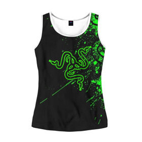 Женская майка 3D с принтом RAZER в городе Новоалтайск, 100% полиэстер | круглая горловина, прямой силуэт, длина до линии бедра | game | razer | texture | зеленый | игровое лого | игромания | игры | рэйзер | текстуры