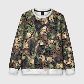 Детский свитшот 3D с принтом Камуфляж с черепами в городе Новоалтайск, 100% полиэстер | свободная посадка, прямой крой, мягкая тканевая резинка на рукавах и понизу свитшота | 23 февраля | камуфляж | кости | милитари | паттрен | скелет | хаки | хеллоуин | череп