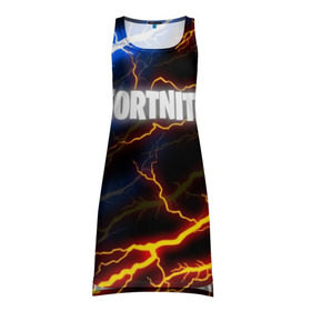 Платье-майка 3D с принтом FORTNITE STORM в городе Новоалтайск, 100% полиэстер | полуприлегающий силуэт, широкие бретели, круглый вырез горловины, удлиненный подол сзади. | 2019 | armor | armour | cybersport | esport | fortnite | game | llama | logo | thunder | броня | игра | киберспорт | лама | молнии | фиолетовый | фирменные цвета | фортнайт