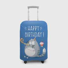 Чехол для чемодана 3D с принтом Happy birthday! в городе Новоалтайск, 86% полиэфир, 14% спандекс | двустороннее нанесение принта, прорези для ручек и колес | berry | birthday | cake | cap | cat | cherry | gray | holds | holiday | inscription | party | sits | striped | sweetness | вечеринка | вишня | день рождения | держит | колпак | кот | надпись | пирожное | полосатый | праздник | серый | сидит | сладость | я