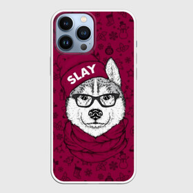 Чехол для iPhone 13 Pro Max с принтом Хаски в городе Новоалтайск,  |  | animals | breed | christmas | dog | fashionable | hat | head | holiday | husky | illustration | muzzle | riding | scarf | style | голова | ездовая | животные | иллюстрация | модный | очки | порода | праздник | рождество | собака | стиль 