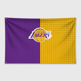 Флаг-баннер с принтом Lakers (1) в городе Новоалтайск, 100% полиэстер | размер 67 х 109 см, плотность ткани — 95 г/м2; по краям флага есть четыре люверса для крепления | ball | basket | basketball | kobu | lakers | lebron | los angeles | баскетбол | коюи | леброн | лейкерс | лос анджелис