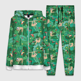 Женский костюм 3D с принтом Ленивцы в городе Новоалтайск,  |  | animal | birds | branches | cute | flowers | forest | hang | jungle | sloths | toucans | trees | tropical | ветки | висят | деревья | джунгли | животное | ленивцы | лес | милые | птицы | тропический | туканы | цветы