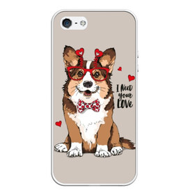 Чехол для iPhone 5/5S матовый с принтом I need your love в городе Новоалтайск, Силикон | Область печати: задняя сторона чехла, без боковых панелей | Тематика изображения на принте: animal | bow tie | breed | corgi | cute | dog | funny | hearts | holiday | pembroke | polka dot | red | saint | valentine | валентина | вельш корги | галстук бабочка | горошек | день | животное | красный | любовь | милая | очки | пемброк | пород