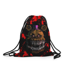 Рюкзак-мешок 3D с принтом Five Nights At Freddy's в городе Новоалтайск, 100% полиэстер | плотность ткани — 200 г/м2, размер — 35 х 45 см; лямки — толстые шнурки, застежка на шнуровке, без карманов и подкладки | 5 ночей с фредди | five nights at freddys | foxy | аниматроники | игра | компьютерная игра | робот | фокси | фредди | фреди | чика