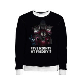 Детский свитшот 3D с принтом Five Nights At Freddys в городе Новоалтайск, 100% полиэстер | свободная посадка, прямой крой, мягкая тканевая резинка на рукавах и понизу свитшота | Тематика изображения на принте: 5 ночей с фредди | five nights at freddys | foxy | аниматроники | игра | компьютерная игра | робот | фокси | фредди | фреди | чика