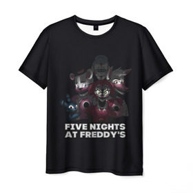 Мужская футболка 3D с принтом Five Nights At Freddys в городе Новоалтайск, 100% полиэфир | прямой крой, круглый вырез горловины, длина до линии бедер | 5 ночей с фредди | five nights at freddys | foxy | аниматроники | игра | компьютерная игра | робот | фокси | фредди | фреди | чика