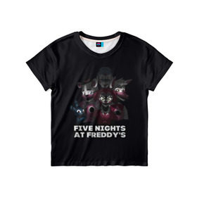 Детская футболка 3D с принтом Five Nights At Freddys в городе Новоалтайск, 100% гипоаллергенный полиэфир | прямой крой, круглый вырез горловины, длина до линии бедер, чуть спущенное плечо, ткань немного тянется | Тематика изображения на принте: 5 ночей с фредди | five nights at freddys | foxy | аниматроники | игра | компьютерная игра | робот | фокси | фредди | фреди | чика