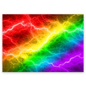 Поздравительная открытка с принтом RAINBOW THUNDER в городе Новоалтайск, 100% бумага | плотность бумаги 280 г/м2, матовая, на обратной стороне линовка и место для марки
 | Тематика изображения на принте: battle | battle fire | battle thunder | blue | fire | rainbow | red | texture | thunder | битва | битва молний | битва огней | гроза | молнии | радуга | текстура
