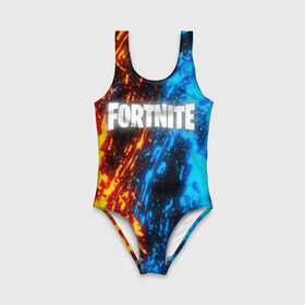 Детский купальник 3D с принтом FORTNITE BATTLE STORM в городе Новоалтайск, Полиэстер 85%, Спандекс 15% | Слитный крой, подклад по переду изделия, узкие бретели | 2019 | armor | armour | cybersport | esport | fortnite | game | llama | logo | броня | игра | киберспорт | лама | фиолетовый | фирменные цвета | фортнайт