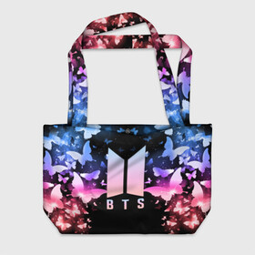 Пляжная сумка 3D с принтом BTS BUTTERFLIES в городе Новоалтайск, 100% полиэстер | застегивается на металлическую кнопку; внутренний карман застегивается на молнию. Стенки укреплены специальным мягким материалом, чтобы защитить содержимое от несильных ударов
 | bangtan boys | bt21 | bts | bts army | bts stickers | butterflies | j hope | jimin | jin | jungkook | k pop | rap monster | rapmon | suga | v | бабочки | бтс | корея | стикеры bts