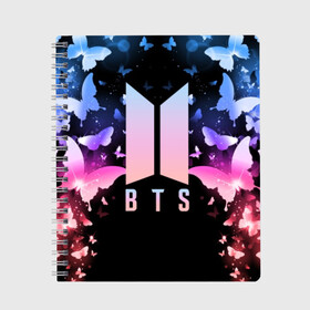 Тетрадь с принтом BTS BUTTERFLIES в городе Новоалтайск, 100% бумага | 48 листов, плотность листов — 60 г/м2, плотность картонной обложки — 250 г/м2. Листы скреплены сбоку удобной пружинной спиралью. Уголки страниц и обложки скругленные. Цвет линий — светло-серый
 | bangtan boys | bt21 | bts | bts army | bts stickers | butterflies | j hope | jimin | jin | jungkook | k pop | rap monster | rapmon | suga | v | бабочки | бтс | корея | стикеры bts