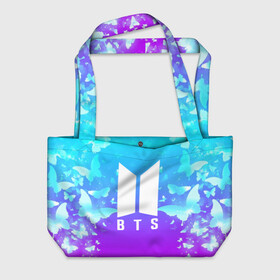 Пляжная сумка 3D с принтом BTS BUTTERFLIES в городе Новоалтайск, 100% полиэстер | застегивается на металлическую кнопку; внутренний карман застегивается на молнию. Стенки укреплены специальным мягким материалом, чтобы защитить содержимое от несильных ударов
 | bangtan boys | bt21 | bts | bts army | bts stickers | butterflies | j hope | jimin | jin | jungkook | k pop | rap monster | rapmon | suga | v | бабочки | бтс | корея | стикеры bts