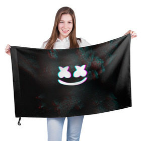 Флаг 3D с принтом MARSHMELLO в городе Новоалтайск, 100% полиэстер | плотность ткани — 95 г/м2, размер — 67 х 109 см. Принт наносится с одной стороны | dj | glitch | marshmello | usa | америка | глитч | клубная музыка | маршмелло | музыка | музыкант