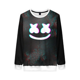 Женский свитшот 3D с принтом MARSHMELLO в городе Новоалтайск, 100% полиэстер с мягким внутренним слоем | круглый вырез горловины, мягкая резинка на манжетах и поясе, свободная посадка по фигуре | dj | glitch | marshmello | usa | америка | глитч | клубная музыка | маршмелло | музыка | музыкант