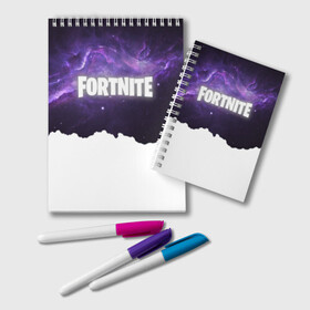 Блокнот с принтом FORTNITE SPACE в городе Новоалтайск, 100% бумага | 48 листов, плотность листов — 60 г/м2, плотность картонной обложки — 250 г/м2. Листы скреплены удобной пружинной спиралью. Цвет линий — светло-серый
 | 2019 | armor | colors | cybersport | esport | fortnite | galaxy | game | llama | logo | paints | space | абстракция | броня | вселенная | галактика | звезда | звезды | игра | киберспорт | космическ
