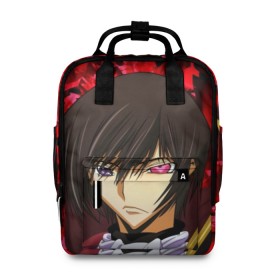 Женский рюкзак 3D с принтом GODE GEASS. в городе Новоалтайск, 100% полиэстер | лямки с регулируемой длиной, сверху ручки, чтобы рюкзак нести как сумку. Основное отделение закрывается на молнию, как и внешний карман. Внутри два дополнительных кармана, один из которых закрывается на молнию. По бокам два дополнительных кармашка, куда поместится маленькая бутылочка
 | абстракция | аниме | код гиас | лелуш британский | лелуш ламберг | лелуш ламперуж | текстура