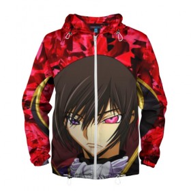 Мужская ветровка 3D с принтом Code Geass (Лелуш Ламперуж). в городе Новоалтайск, 100% полиэстер | подол и капюшон оформлены резинкой с фиксаторами, два кармана без застежек по бокам, один потайной карман на груди | абстракция | аниме | код гиас | лелуш британский | лелуш ламберг | лелуш ламперуж | текстура