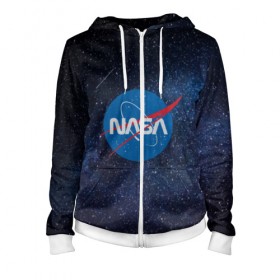 Женская толстовка 3D на молнии с принтом NASA в городе Новоалтайск, 100% полиэстер | длина до линии бедра, манжеты и пояс оформлены мягкой тканевой резинкой, двухслойный капюшон со шнурком для регулировки, спереди молния, по бокам два кармана | galaxy | nasa | nebula | space | star | абстракция | вселенная | галактика | звезда | звезды | космический | наса | планеты