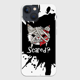 Чехол для iPhone 13 mini с принтом Ну что, страшно в городе Новоалтайск,  |  | Тематика изображения на принте: bandage | blood | blot.black | cat | fangs | fear | halloween | horror | kitten | teeth | white | белый | бинт | зубы | клыки | клякса | кот | котенок | кошка | кровь | ужас | хэллоуин | черный
