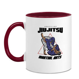 Кружка двухцветная с принтом Джиу-джитсу в городе Новоалтайск, керамика | объем — 330 мл, диаметр — 80 мм. Цветная ручка и кайма сверху, в некоторых цветах — вся внутренняя часть | jiu jitsu | джиу джитсу | джиу джицу