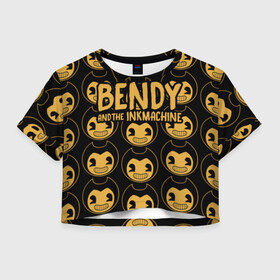 Женская футболка Crop-top 3D с принтом Bendy And The Ink Machine (35) в городе Новоалтайск, 100% полиэстер | круглая горловина, длина футболки до линии талии, рукава с отворотами | bendy | bendy and the ink machine | devil | game | horror | ink | mask | бенди | бенди и чернильная машина | краска | чернила