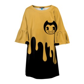 Детское платье 3D с принтом Bendy And The Ink Machine (37) в городе Новоалтайск, 100% полиэстер | прямой силуэт, чуть расширенный к низу. Круглая горловина, на рукавах — воланы | Тематика изображения на принте: bendy | bendy and the ink machine | devil | game | horror | ink | mask | бенди | бенди и чернильная машина | краска | чернила