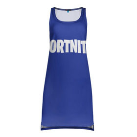Платье-майка 3D с принтом FORTNITE в городе Новоалтайск, 100% полиэстер | полуприлегающий силуэт, широкие бретели, круглый вырез горловины, удлиненный подол сзади. | 2019 | armor | armour | cybersport | esport | fortnite | game | logo | season 9 | броня | игра | киберспорт | сезон 9 | фиолетовый | фортнайт