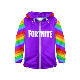 Детская ветровка 3D с принтом FORTNITE в городе Новоалтайск, 100% полиэстер | подол и капюшон оформлены резинкой с фиксаторами, по бокам два кармана без застежек, один потайной карман на груди | 2019 | armor | armour | cybersport | esport | fortnite | game | logo | season 9 | броня | игра | киберспорт | сезон 9 | фиолетовый | фортнайт