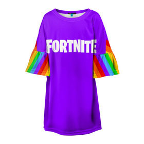 Детское платье 3D с принтом FORTNITE в городе Новоалтайск, 100% полиэстер | прямой силуэт, чуть расширенный к низу. Круглая горловина, на рукавах — воланы | 2019 | armor | armour | cybersport | esport | fortnite | game | logo | season 9 | броня | игра | киберспорт | сезон 9 | фиолетовый | фортнайт
