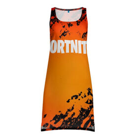 Платье-майка 3D с принтом FORTNITE VOLCANO в городе Новоалтайск, 100% полиэстер | полуприлегающий силуэт, широкие бретели, круглый вырез горловины, удлиненный подол сзади. | 2019 | armor | armour | cybersport | esport | fortnite | game | llama | logo | volcano | броня | вулкан | игра | киберспорт | лава | лама | фиолетовый | фирменные цвета | фортнайт