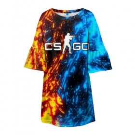 Детское платье 3D с принтом CS:GO BATTLE FLAME в городе Новоалтайск, 100% полиэстер | прямой силуэт, чуть расширенный к низу. Круглая горловина, на рукавах — воланы | astralis | awp | counter strike | cs go | cs go global offensive | cs:go | faze clan | hyper beast | team liquid | астралис | кс го | тим ликвид | фейз клан | хайпер бист