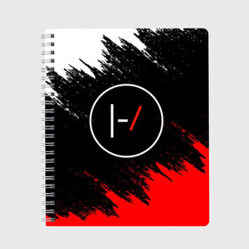 Тетрадь с принтом TWENTY ONE PILOTS в городе Новоалтайск, 100% бумага | 48 листов, плотность листов — 60 г/м2, плотность картонной обложки — 250 г/м2. Листы скреплены сбоку удобной пружинной спиралью. Уголки страниц и обложки скругленные. Цвет линий — светло-серый
 | 21 pilots | 21p | music | paints | rock | top | trench | twenty one pilots | брызги | группа | краски | музыка | рок