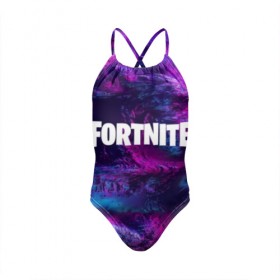 Детский купальник 3D с принтом FORTNITE NEON в городе Новоалтайск, Полиэстер 85%, Спандекс 15% | Слитный крой, подклад по переду изделия, узкие бретели | 2019 | armor | armour | cybersport | esport | fortnite | game | logo | neon | season 9 | броня | игра | киберспорт | неон | сезон 9 | фиолетовый | фортнайт