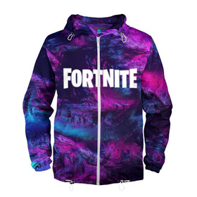 Мужская ветровка 3D с принтом FORTNITE NEON в городе Новоалтайск, 100% полиэстер | подол и капюшон оформлены резинкой с фиксаторами, два кармана без застежек по бокам, один потайной карман на груди | Тематика изображения на принте: 2019 | armor | armour | cybersport | esport | fortnite | game | logo | neon | season 9 | броня | игра | киберспорт | неон | сезон 9 | фиолетовый | фортнайт