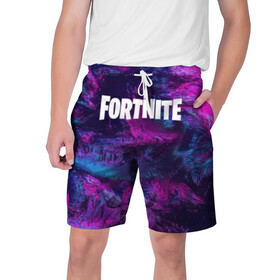 Мужские шорты 3D с принтом FORTNITE NEON в городе Новоалтайск,  полиэстер 100% | прямой крой, два кармана без застежек по бокам. Мягкая трикотажная резинка на поясе, внутри которой широкие завязки. Длина чуть выше колен | Тематика изображения на принте: 2019 | armor | armour | cybersport | esport | fortnite | game | logo | neon | season 9 | броня | игра | киберспорт | неон | сезон 9 | фиолетовый | фортнайт