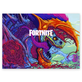 Поздравительная открытка с принтом FORTNITE HYPERBEAST в городе Новоалтайск, 100% бумага | плотность бумаги 280 г/м2, матовая, на обратной стороне линовка и место для марки
 | 2019 | armor | armour | cybersport | esport | fortnite | game | hyperbeast | logo | monster | season 9 | skin | броня | игра | киберспорт | сезон 9 | фиолетовый | фортнайт