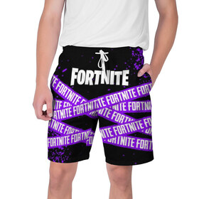Мужские шорты 3D с принтом FORTNITE в городе Новоалтайск,  полиэстер 100% | прямой крой, два кармана без застежек по бокам. Мягкая трикотажная резинка на поясе, внутри которой широкие завязки. Длина чуть выше колен | 2019 | armor | armour | cybersport | esport | fortnite | game | logo | season 9 | броня | игра | киберспорт | сезон 9 | фиолетовый | фортнайт