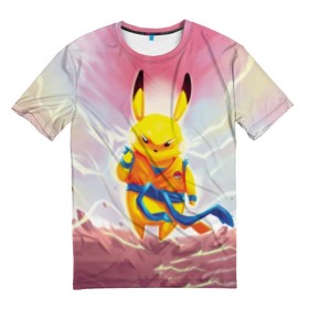 Мужская футболка 3D с принтом Dragon Pika в городе Новоалтайск, 100% полиэфир | прямой крой, круглый вырез горловины, длина до линии бедер | detective pikachu | pikachu | pokeball | pokemon | гоку | детектив пикачу | пикачу | покебол | покемон