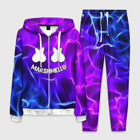 Мужской костюм 3D с принтом Marshmello THUNDER в городе Новоалтайск, 100% полиэстер | Манжеты и пояс оформлены тканевой резинкой, двухслойный капюшон со шнурком для регулировки, карманы спереди | christopher comstock | dj | marshmello | music | диджей | клубная музыка | клубняк | крис комсток | логотип | маршмеллоу | музыка