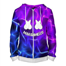 Мужская толстовка 3D на молнии с принтом Marshmello THUNDER в городе Новоалтайск, 100% полиэстер | длина до линии бедра, манжеты и пояс оформлены мягкой тканевой резинкой, двухслойный капюшон со шнурком для регулировки, спереди молния, по бокам два кармана | christopher comstock | dj | marshmello | music | диджей | клубная музыка | клубняк | крис комсток | логотип | маршмеллоу | музыка